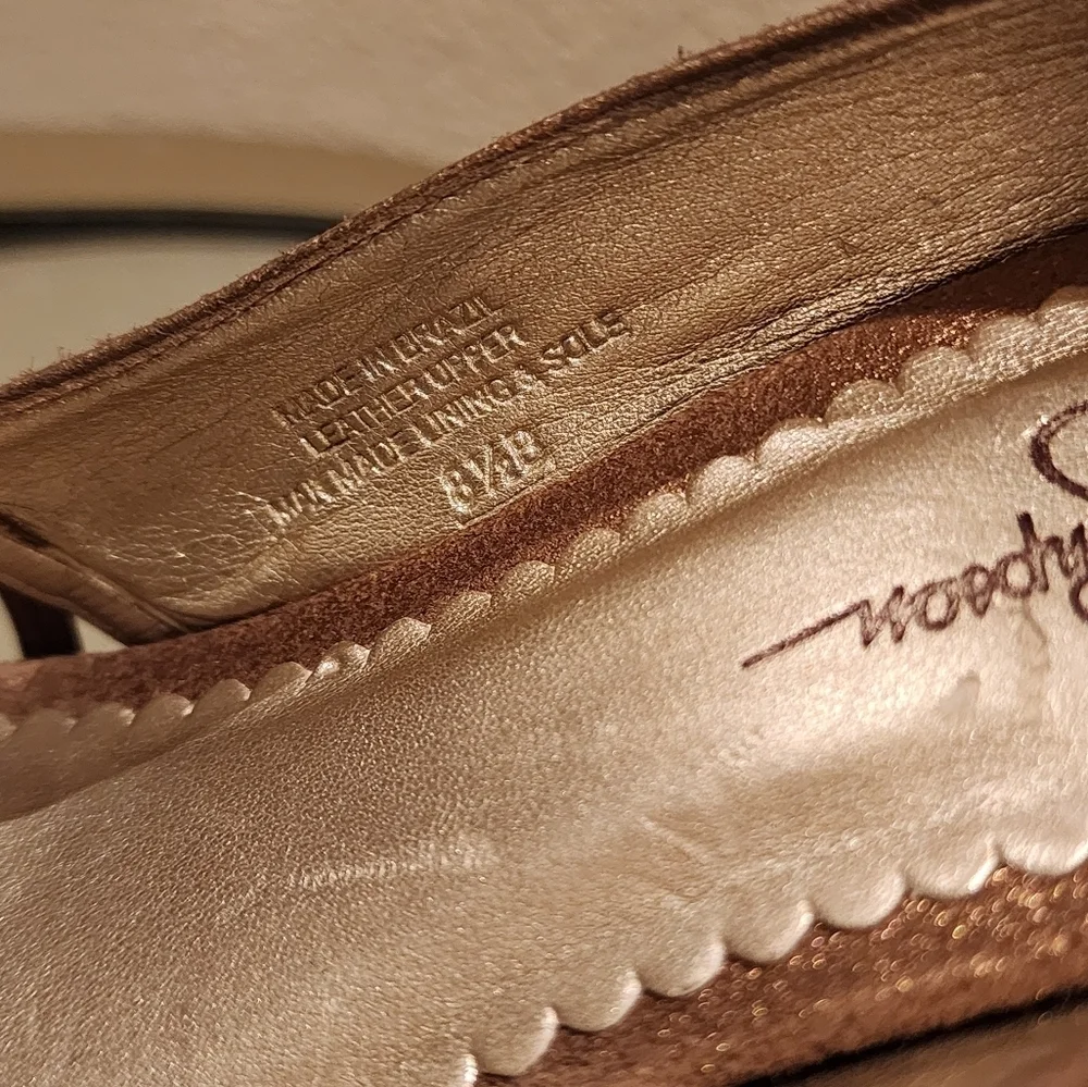 Jessica Simpson Leather Brown Gold Silver Heels Size 8.5B - Picture 6 of 7